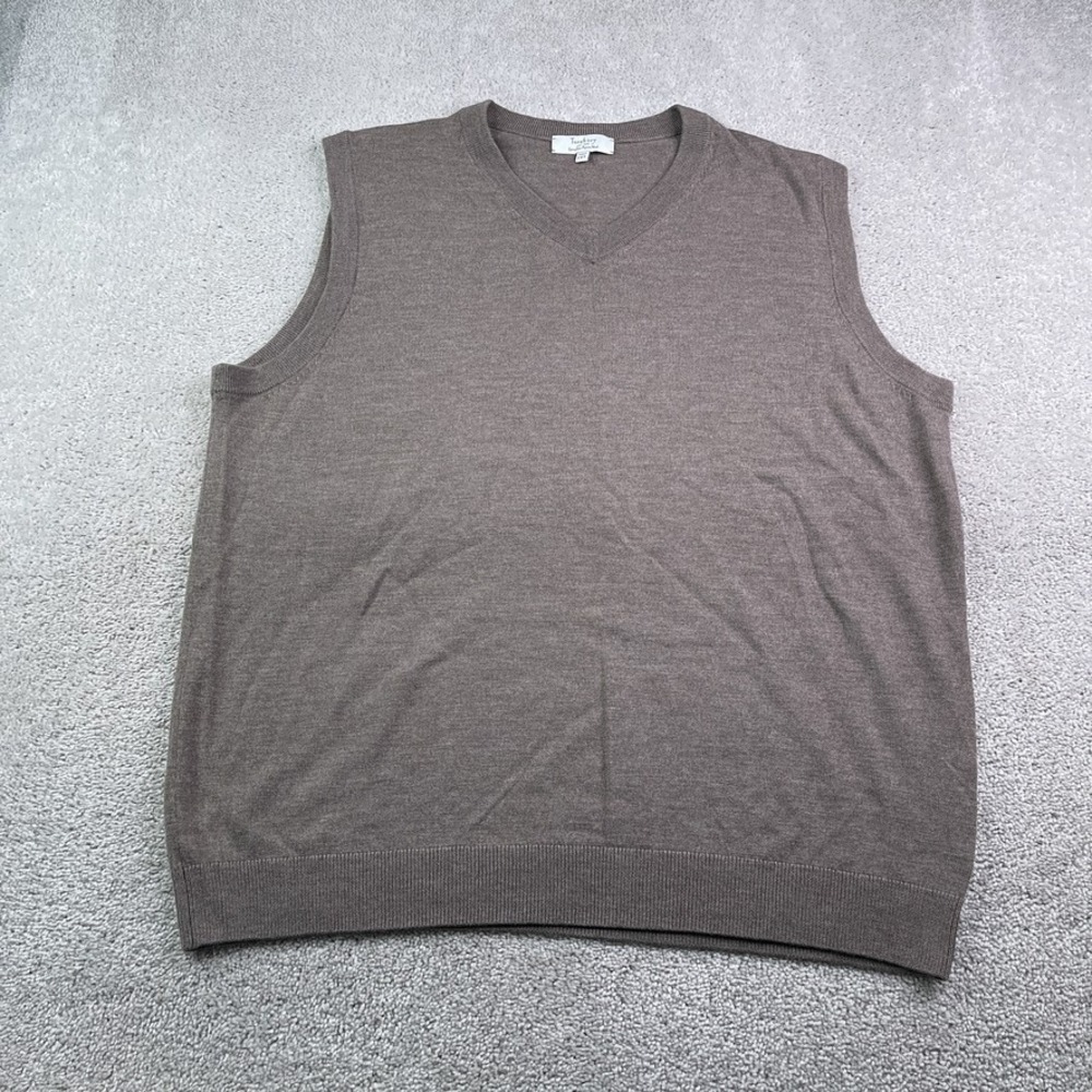 Turnbury Sweater Vest Mens 2XT Tall Brown Extra Fine Merino Wool V Neck Pullover